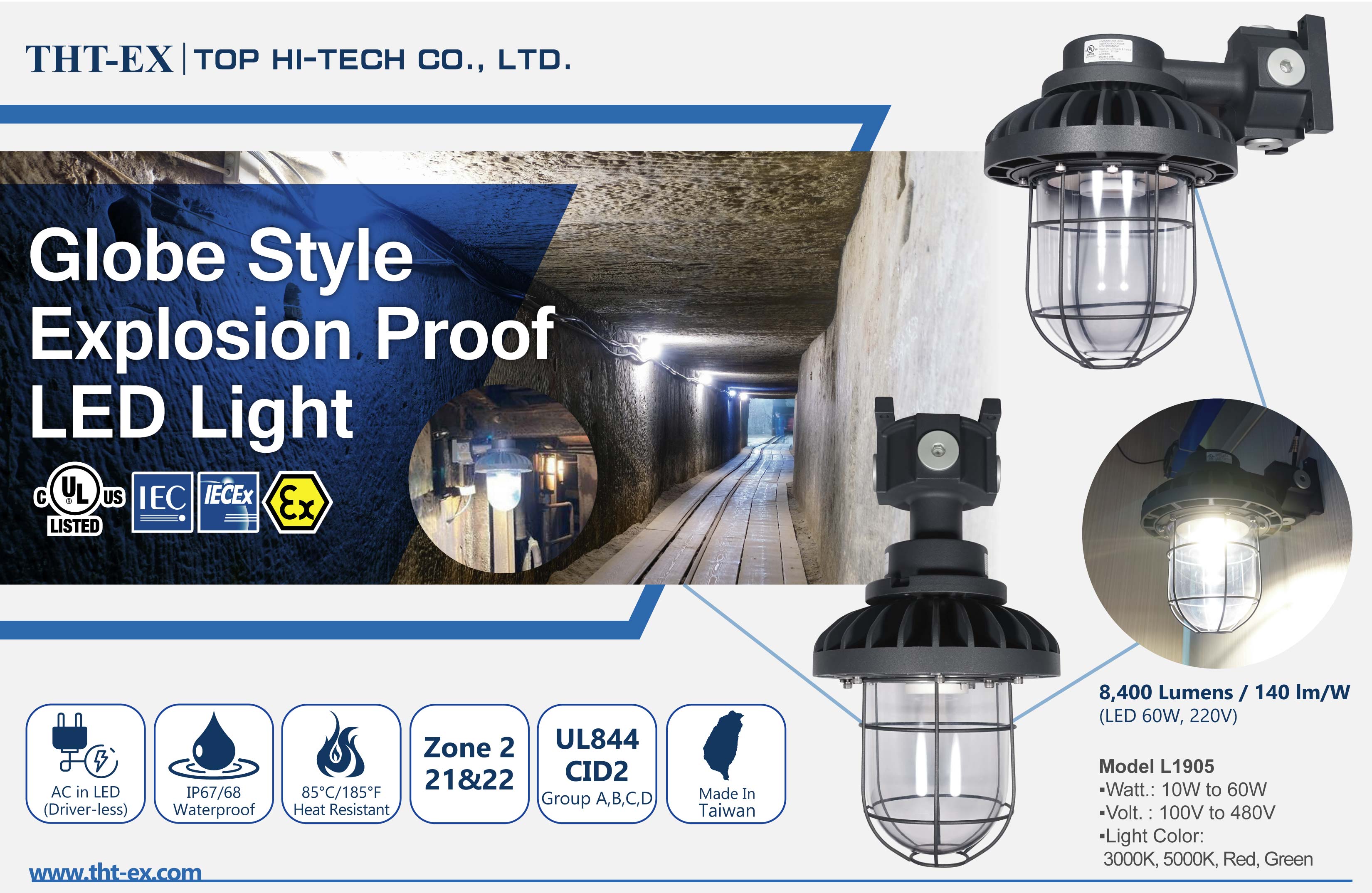 Globe Type Explosion Proof LED Light for Tunnel, Area and Low Bay Lighting Applications